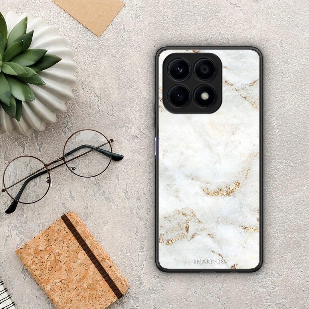 Θήκη Honor X8a White Gold Marble από τη Smartfits με σχέδιο στο πίσω μέρος και μαύρο περίβλημα | Honor X8a White Gold Marble Case with Colorful Back and Black Bezels