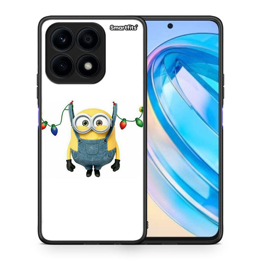 Θήκη Honor X8a Xmas Minion Lights από τη Smartfits με σχέδιο στο πίσω μέρος και μαύρο περίβλημα | Honor X8a Xmas Minion Lights Case with Colorful Back and Black Bezels