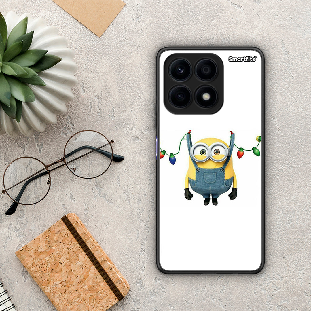 Θήκη Honor X8a Xmas Minion Lights από τη Smartfits με σχέδιο στο πίσω μέρος και μαύρο περίβλημα | Honor X8a Xmas Minion Lights Case with Colorful Back and Black Bezels