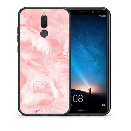Θήκη Huawei Mate 10 Lite Pink Feather Boho από τη Smartfits με σχέδιο στο πίσω μέρος και μαύρο περίβλημα | Huawei Mate 10 Lite Pink Feather Boho case with colorful back and black bezels
