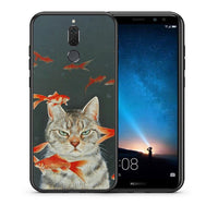 Thumbnail for Θήκη Huawei Mate 10 Lite Cat Goldfish από τη Smartfits με σχέδιο στο πίσω μέρος και μαύρο περίβλημα | Huawei Mate 10 Lite Cat Goldfish case with colorful back and black bezels