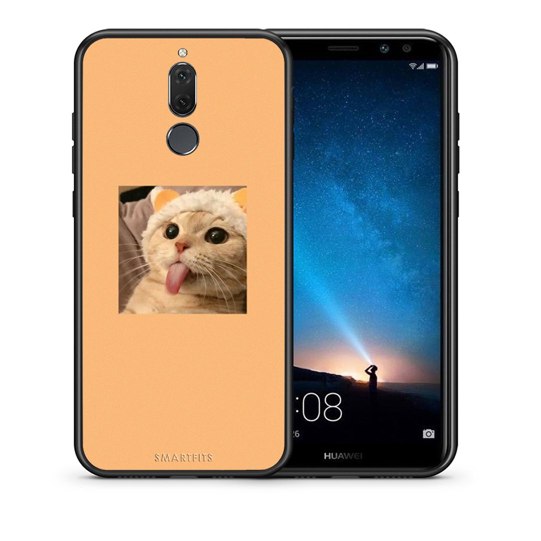 Θήκη Huawei Mate 10 Lite Cat Tongue από τη Smartfits με σχέδιο στο πίσω μέρος και μαύρο περίβλημα | Huawei Mate 10 Lite Cat Tongue case with colorful back and black bezels