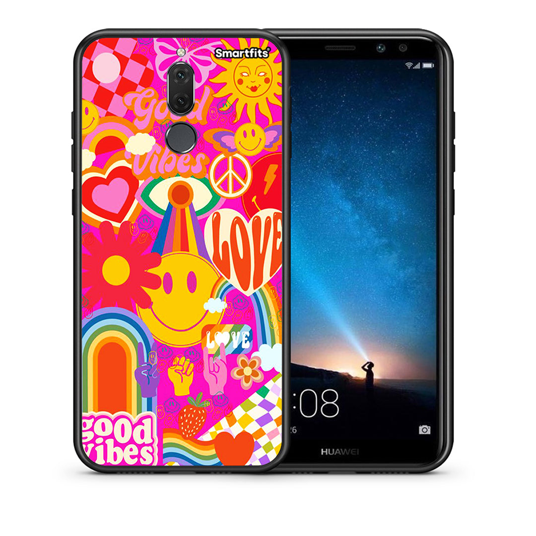 Θήκη Huawei Mate 10 Lite Hippie Love από τη Smartfits με σχέδιο στο πίσω μέρος και μαύρο περίβλημα | Huawei Mate 10 Lite Hippie Love case with colorful back and black bezels