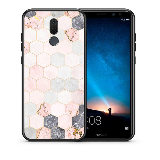 Θήκη Huawei Mate 10 Lite Hexagon Pink Marble από τη Smartfits με σχέδιο στο πίσω μέρος και μαύρο περίβλημα | Huawei Mate 10 Lite Hexagon Pink Marble case with colorful back and black bezels
