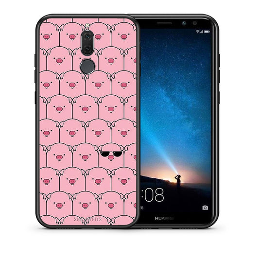 Θήκη Huawei Mate 10 Lite Pig Glasses από τη Smartfits με σχέδιο στο πίσω μέρος και μαύρο περίβλημα | Huawei Mate 10 Lite Pig Glasses case with colorful back and black bezels