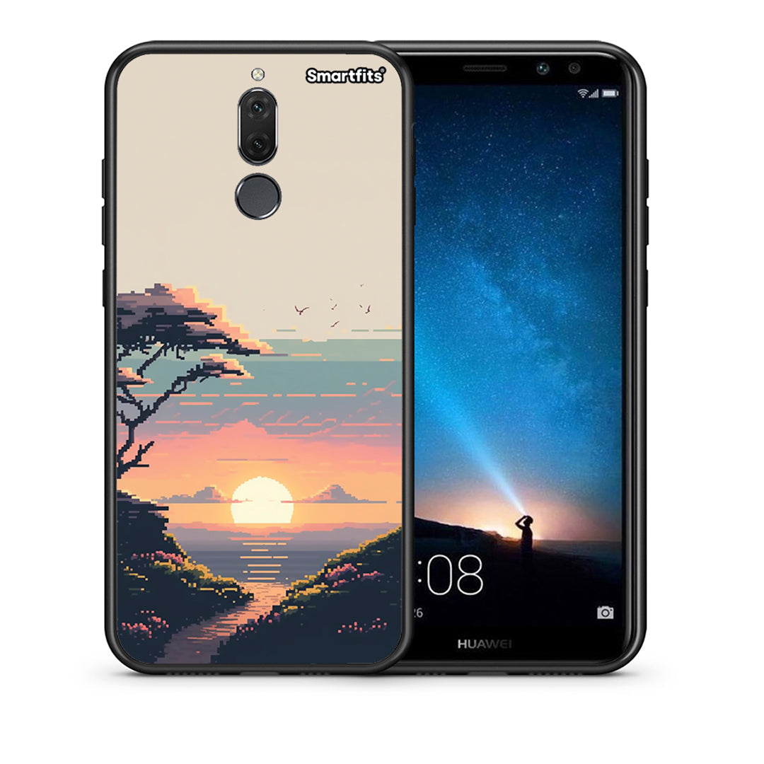 Θήκη Huawei Mate 10 Lite Pixel Sunset από τη Smartfits με σχέδιο στο πίσω μέρος και μαύρο περίβλημα | Huawei Mate 10 Lite Pixel Sunset case with colorful back and black bezels