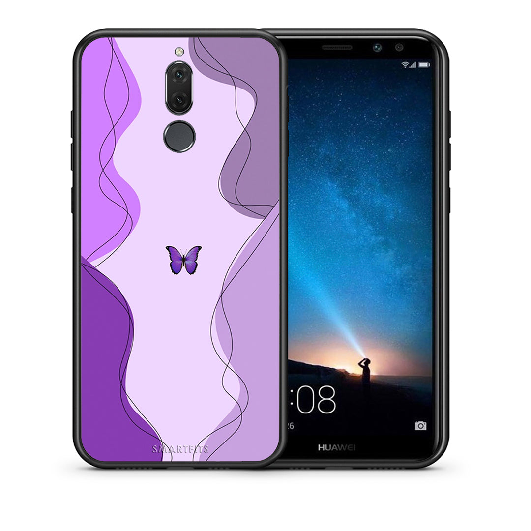 Θήκη Αγίου Βαλεντίνου Huawei Mate 10 Lite Purple Mariposa από τη Smartfits με σχέδιο στο πίσω μέρος και μαύρο περίβλημα | Huawei Mate 10 Lite Purple Mariposa case with colorful back and black bezels