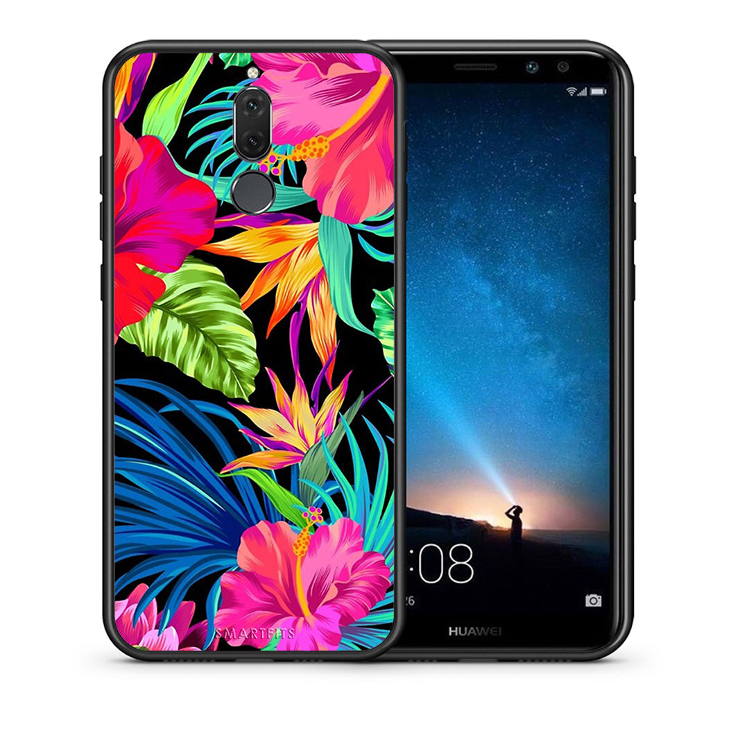 Θήκη Huawei Mate 10 Lite Tropical Flowers από τη Smartfits με σχέδιο στο πίσω μέρος και μαύρο περίβλημα | Huawei Mate 10 Lite Tropical Flowers case with colorful back and black bezels