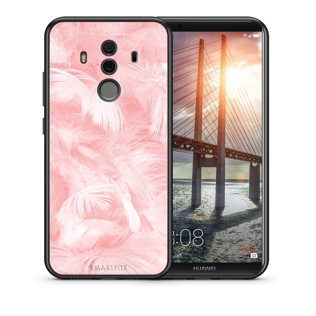 Θήκη Huawei Mate 10 Pro Pink Feather Boho από τη Smartfits με σχέδιο στο πίσω μέρος και μαύρο περίβλημα | Huawei Mate 10 Pro Pink Feather Boho case with colorful back and black bezels