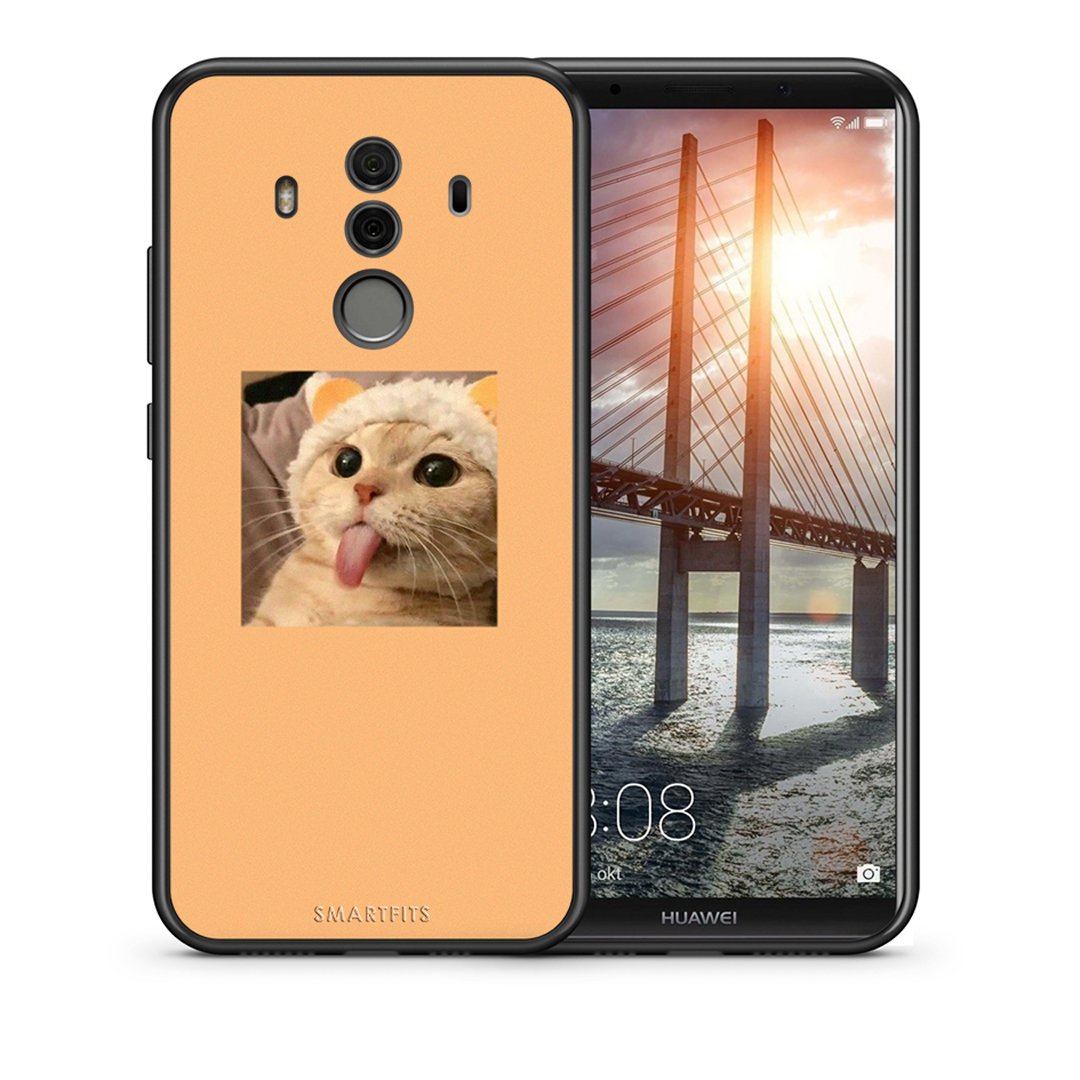 Θήκη Huawei Mate 10 Pro Cat Tongue από τη Smartfits με σχέδιο στο πίσω μέρος και μαύρο περίβλημα | Huawei Mate 10 Pro Cat Tongue case with colorful back and black bezels