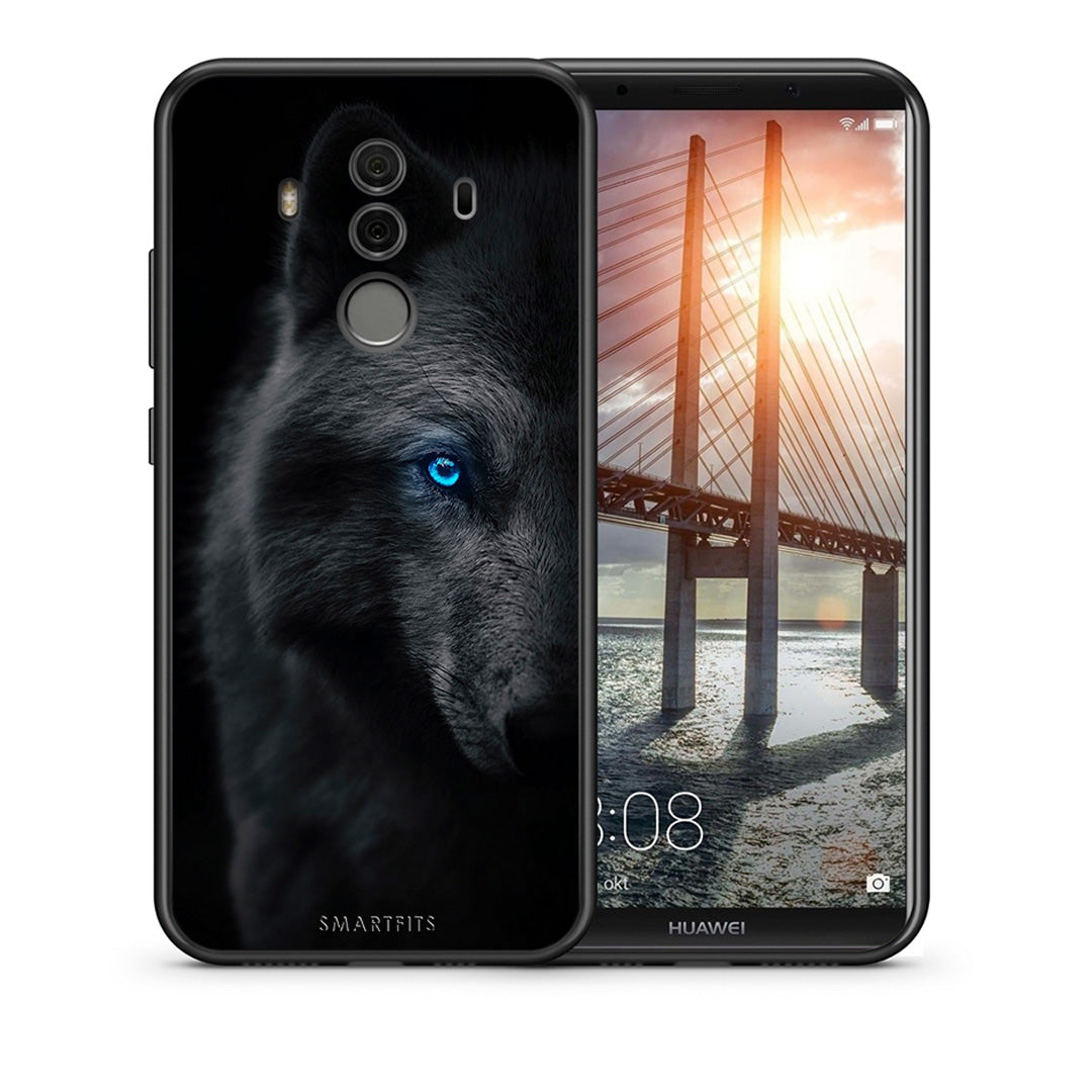 Θήκη Huawei Mate 10 Pro Dark Wolf από τη Smartfits με σχέδιο στο πίσω μέρος και μαύρο περίβλημα | Huawei Mate 10 Pro Dark Wolf case with colorful back and black bezels