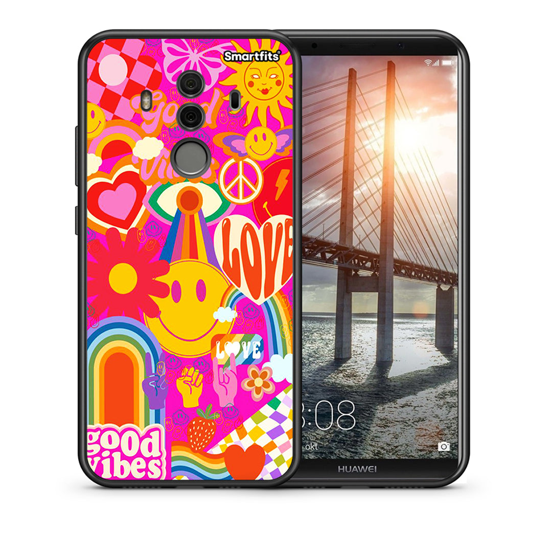 Θήκη Huawei Mate 10 Pro Hippie Love από τη Smartfits με σχέδιο στο πίσω μέρος και μαύρο περίβλημα | Huawei Mate 10 Pro Hippie Love case with colorful back and black bezels