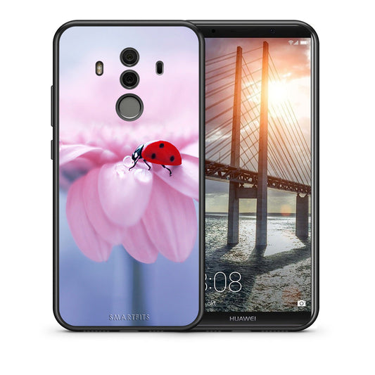 Θήκη Huawei Mate 10 Pro Ladybug Flower από τη Smartfits με σχέδιο στο πίσω μέρος και μαύρο περίβλημα | Huawei Mate 10 Pro Ladybug Flower case with colorful back and black bezels