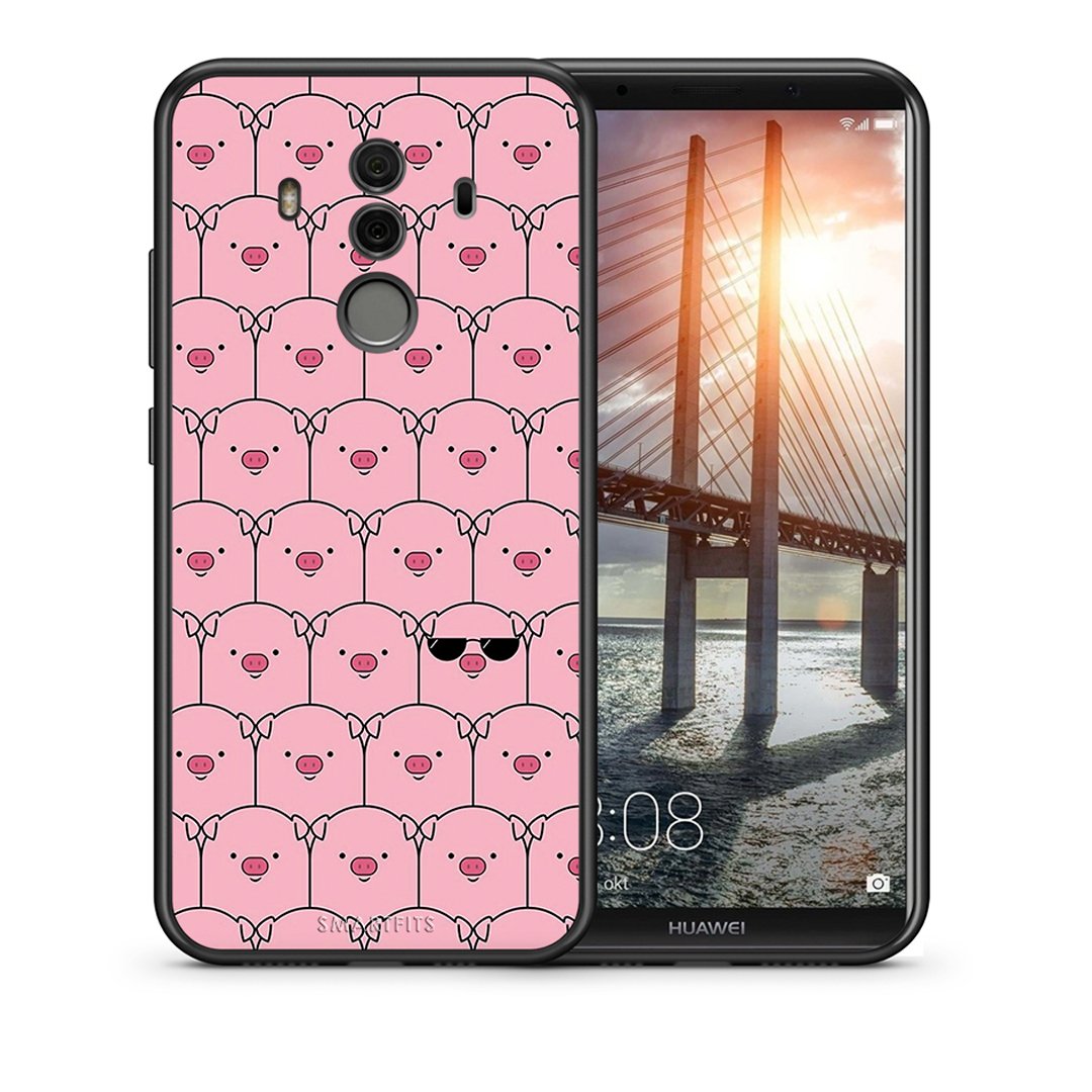 Θήκη Huawei Mate 10 Pro Pig Glasses από τη Smartfits με σχέδιο στο πίσω μέρος και μαύρο περίβλημα | Huawei Mate 10 Pro Pig Glasses case with colorful back and black bezels
