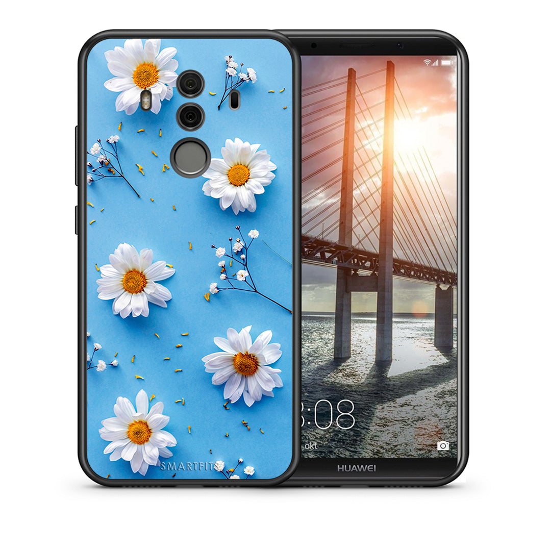 Θήκη Huawei Mate 10 Pro Real Daisies από τη Smartfits με σχέδιο στο πίσω μέρος και μαύρο περίβλημα | Huawei Mate 10 Pro Real Daisies case with colorful back and black bezels