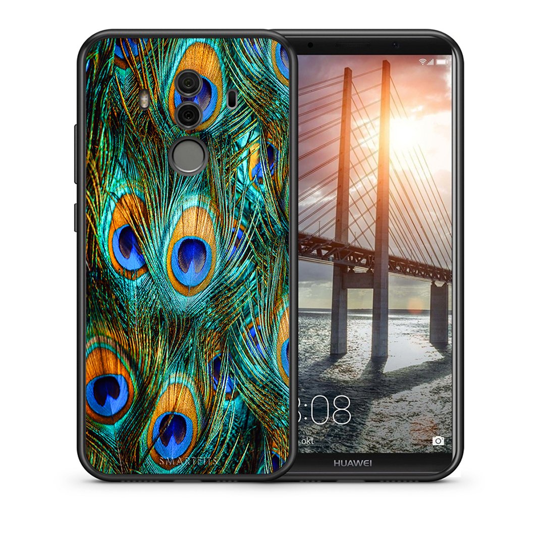 Θήκη Huawei Mate 10 Pro Real Peacock Feathers από τη Smartfits με σχέδιο στο πίσω μέρος και μαύρο περίβλημα | Huawei Mate 10 Pro Real Peacock Feathers case with colorful back and black bezels