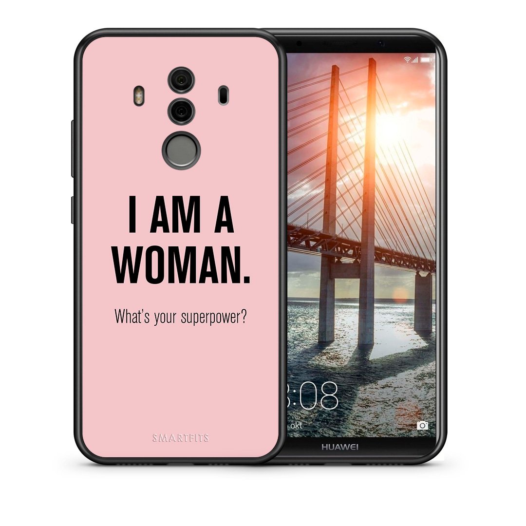 Θήκη Huawei Mate 10 Pro Superpower Woman από τη Smartfits με σχέδιο στο πίσω μέρος και μαύρο περίβλημα | Huawei Mate 10 Pro Superpower Woman case with colorful back and black bezels