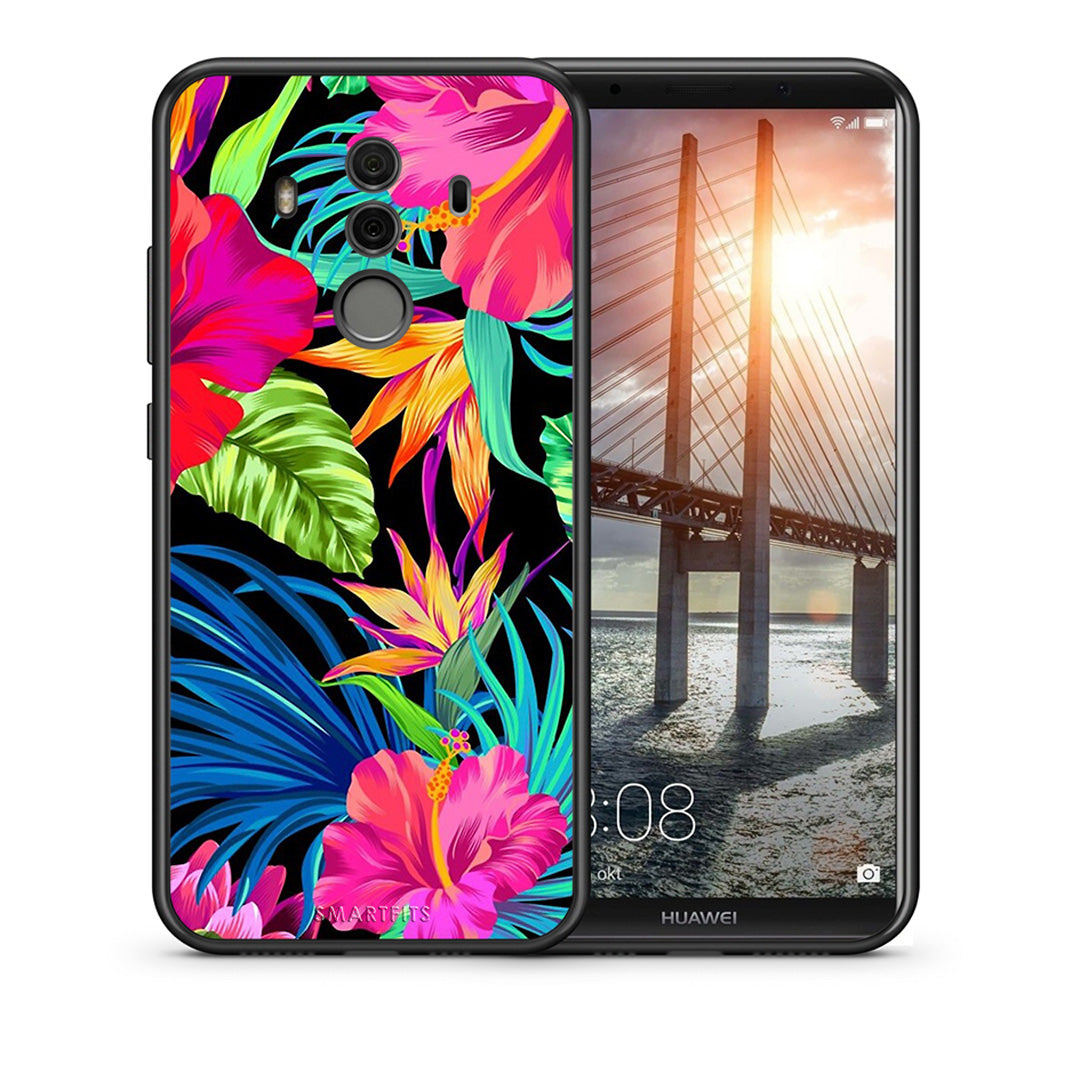 Θήκη Huawei Mate 10 Pro Tropical Flowers από τη Smartfits με σχέδιο στο πίσω μέρος και μαύρο περίβλημα | Huawei Mate 10 Pro Tropical Flowers case with colorful back and black bezels