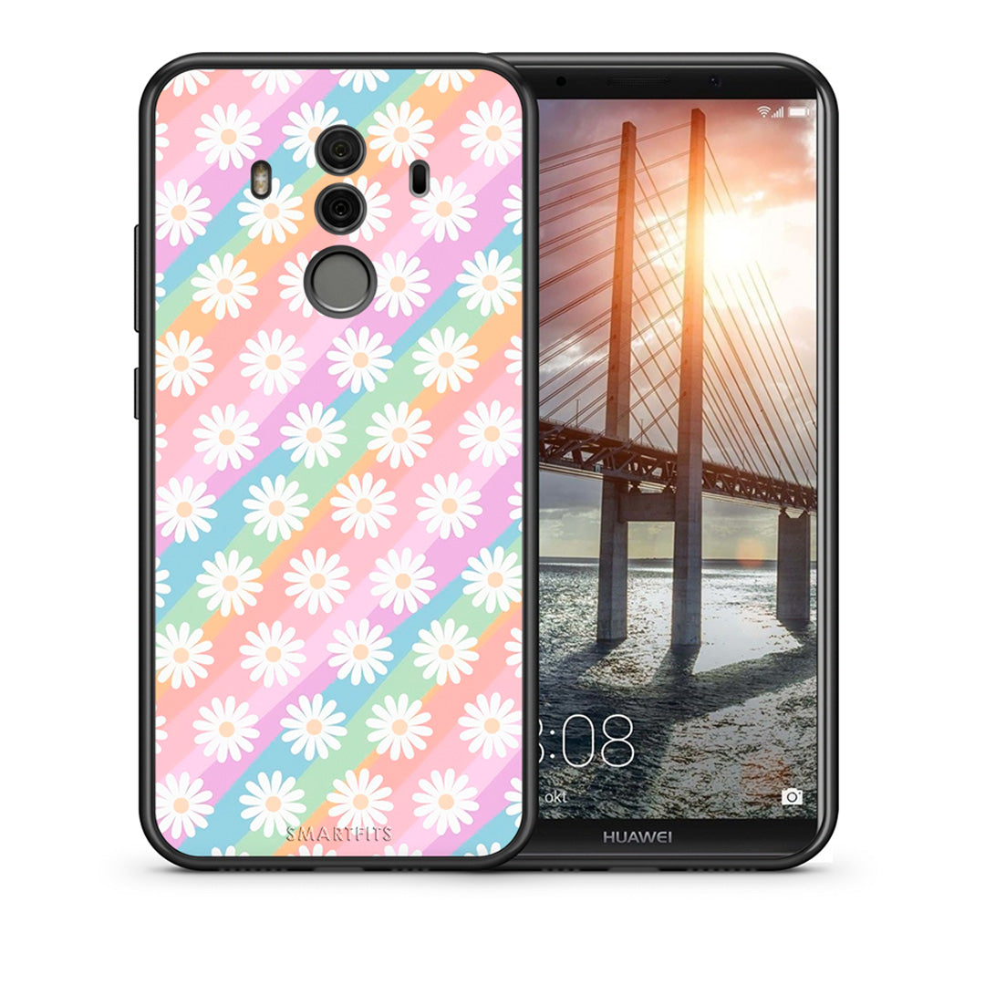 Θήκη Huawei Mate 10 Pro White Daisies από τη Smartfits με σχέδιο στο πίσω μέρος και μαύρο περίβλημα | Huawei Mate 10 Pro White Daisies case with colorful back and black bezels