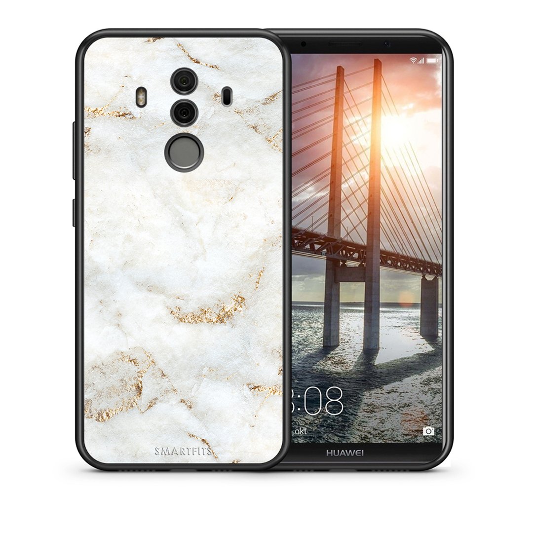 Θήκη Huawei Mate 10 Pro White Gold Marble από τη Smartfits με σχέδιο στο πίσω μέρος και μαύρο περίβλημα | Huawei Mate 10 Pro White Gold Marble case with colorful back and black bezels