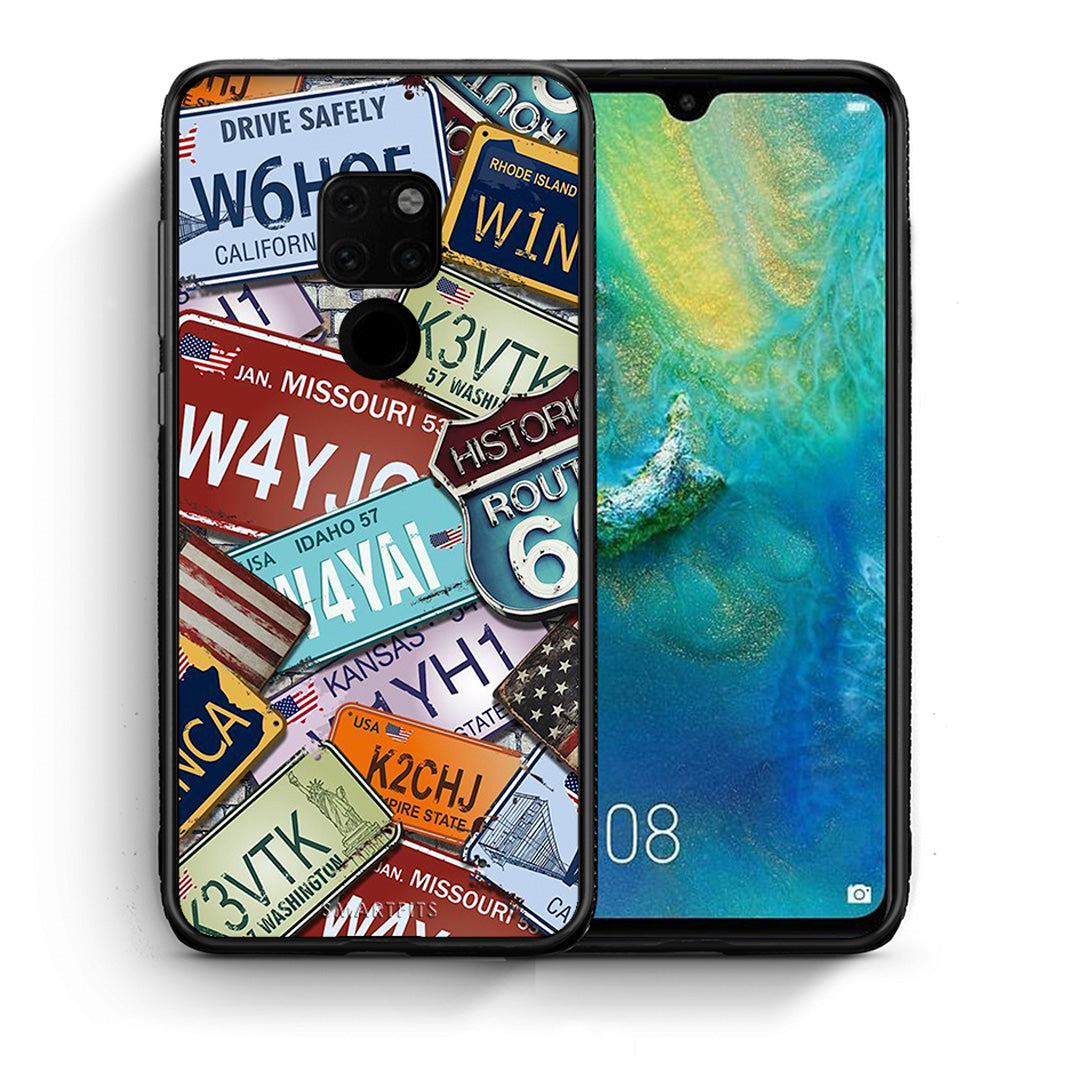 Θήκη Huawei Mate 20 Car Plates από τη Smartfits με σχέδιο στο πίσω μέρος και μαύρο περίβλημα | Huawei Mate 20 Car Plates case with colorful back and black bezels