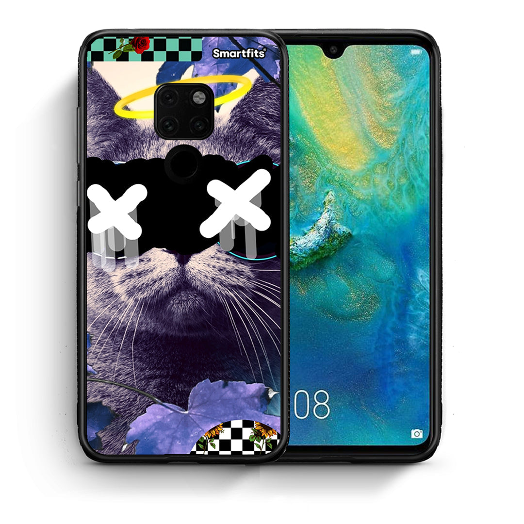 Θήκη Huawei Mate 20 Cat Collage από τη Smartfits με σχέδιο στο πίσω μέρος και μαύρο περίβλημα | Huawei Mate 20 Cat Collage case with colorful back and black bezels