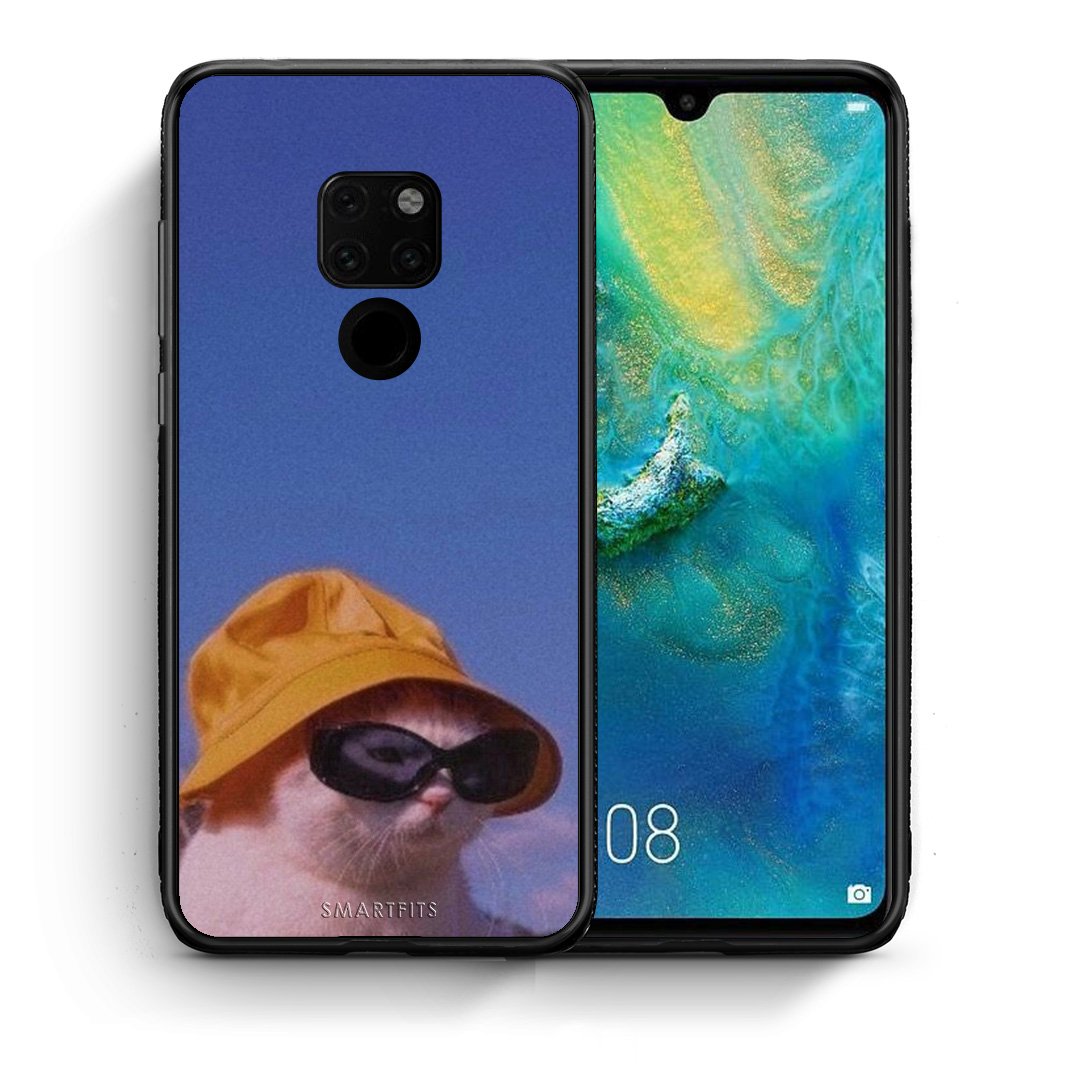 Θήκη Huawei Mate 20 Cat Diva από τη Smartfits με σχέδιο στο πίσω μέρος και μαύρο περίβλημα | Huawei Mate 20 Cat Diva case with colorful back and black bezels