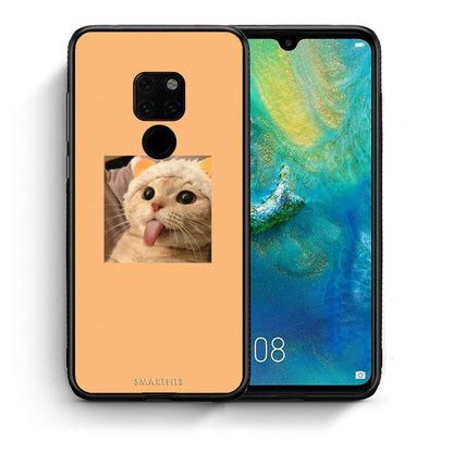 Θήκη Huawei Mate 20 Cat Tongue από τη Smartfits με σχέδιο στο πίσω μέρος και μαύρο περίβλημα | Huawei Mate 20 Cat Tongue case with colorful back and black bezels