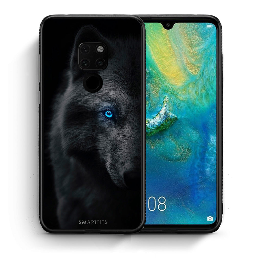 Θήκη Huawei Mate 20 Dark Wolf από τη Smartfits με σχέδιο στο πίσω μέρος και μαύρο περίβλημα | Huawei Mate 20 Dark Wolf case with colorful back and black bezels