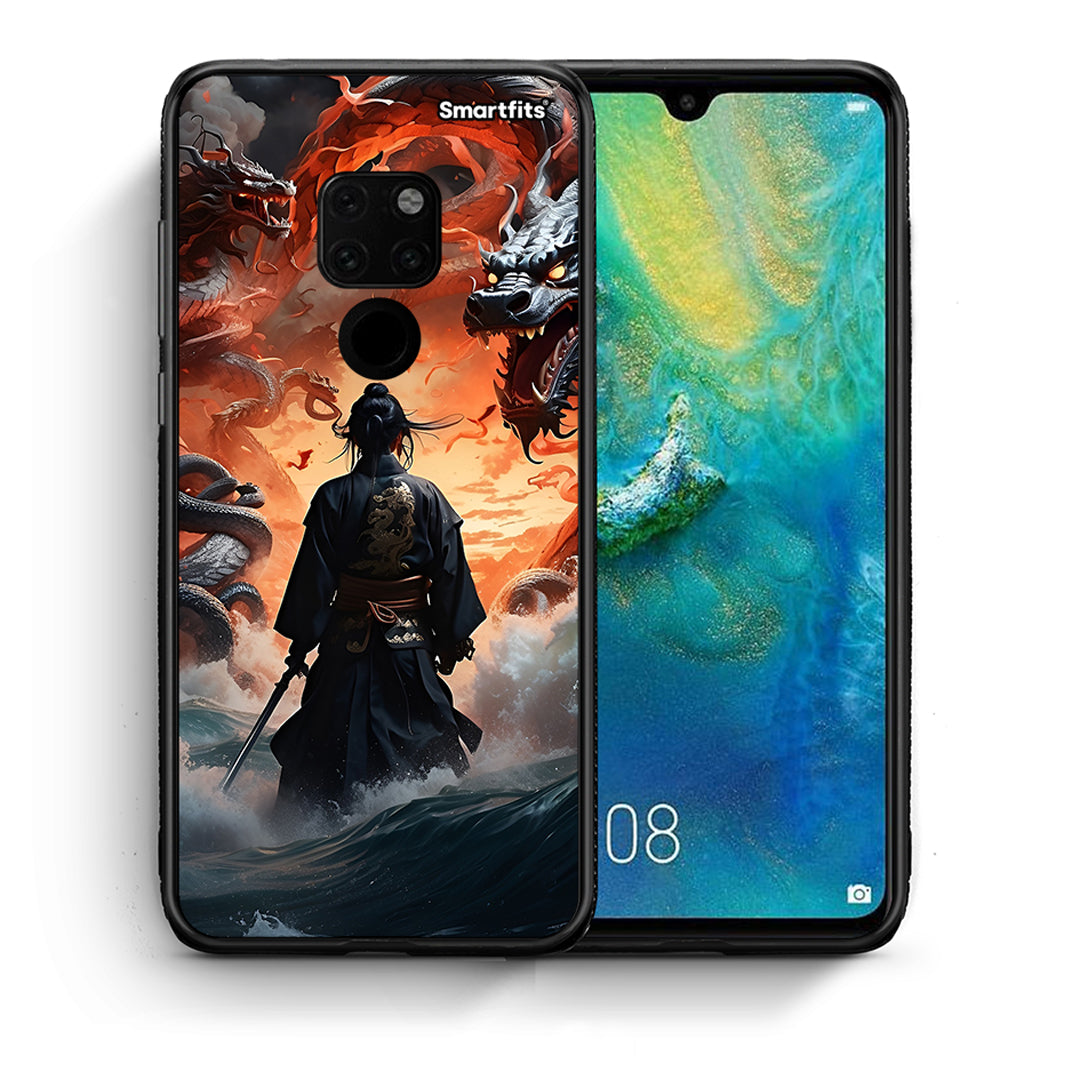 Θήκη Huawei Mate 20 Dragons Fight από τη Smartfits με σχέδιο στο πίσω μέρος και μαύρο περίβλημα | Huawei Mate 20 Dragons Fight case with colorful back and black bezels