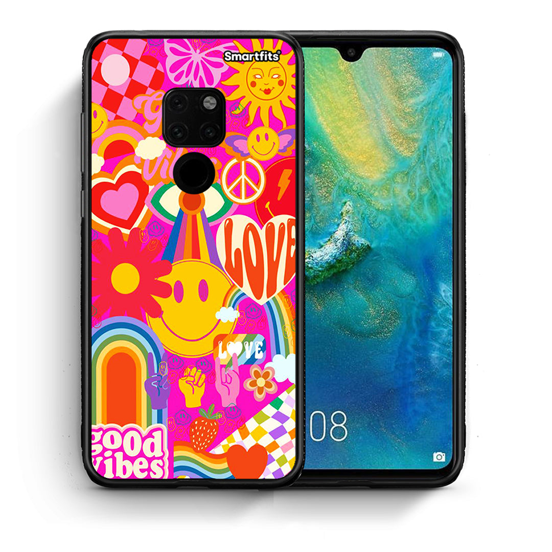 Θήκη Huawei Mate 20 Hippie Love από τη Smartfits με σχέδιο στο πίσω μέρος και μαύρο περίβλημα | Huawei Mate 20 Hippie Love case with colorful back and black bezels
