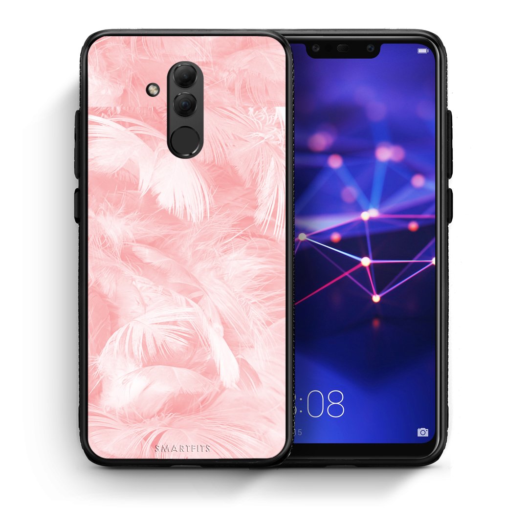 Θήκη Huawei Mate 20 Lite Pink Feather Boho από τη Smartfits με σχέδιο στο πίσω μέρος και μαύρο περίβλημα | Huawei Mate 20 Lite Pink Feather Boho case with colorful back and black bezels