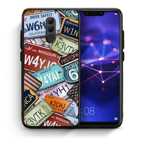 Θήκη Huawei Mate 20 Lite Car Plates από τη Smartfits με σχέδιο στο πίσω μέρος και μαύρο περίβλημα | Huawei Mate 20 Lite Car Plates case with colorful back and black bezels