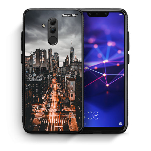 Θήκη Huawei Mate 20 Lite City Lights από τη Smartfits με σχέδιο στο πίσω μέρος και μαύρο περίβλημα | Huawei Mate 20 Lite City Lights case with colorful back and black bezels
