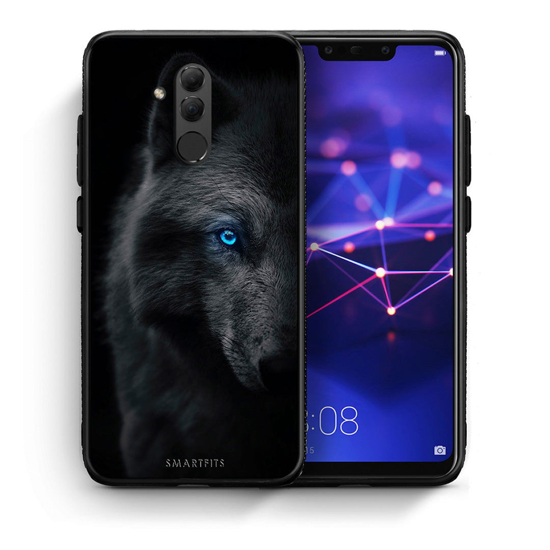 Θήκη Huawei Mate 20 Lite Dark Wolf από τη Smartfits με σχέδιο στο πίσω μέρος και μαύρο περίβλημα | Huawei Mate 20 Lite Dark Wolf case with colorful back and black bezels