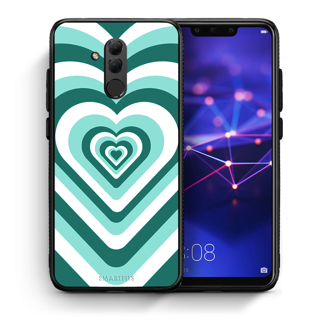 Θήκη Huawei Mate 20 Lite Green Hearts από τη Smartfits με σχέδιο στο πίσω μέρος και μαύρο περίβλημα | Huawei Mate 20 Lite Green Hearts case with colorful back and black bezels