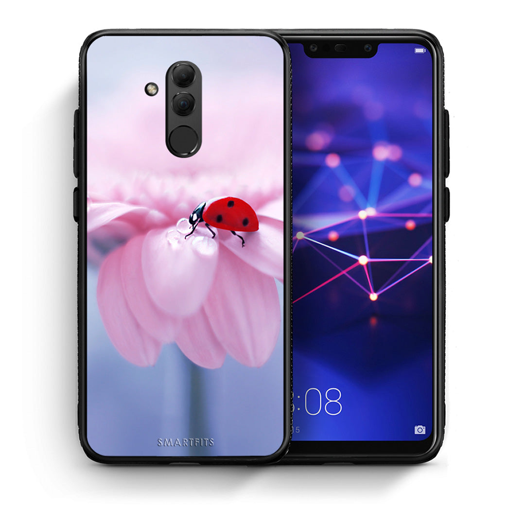Θήκη Huawei Mate 20 Lite Ladybug Flower από τη Smartfits με σχέδιο στο πίσω μέρος και μαύρο περίβλημα | Huawei Mate 20 Lite Ladybug Flower case with colorful back and black bezels