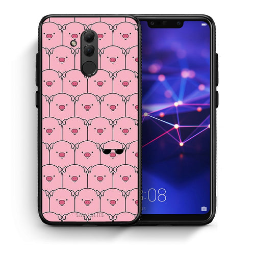 Θήκη Huawei Mate 20 Lite Pig Glasses από τη Smartfits με σχέδιο στο πίσω μέρος και μαύρο περίβλημα | Huawei Mate 20 Lite Pig Glasses case with colorful back and black bezels