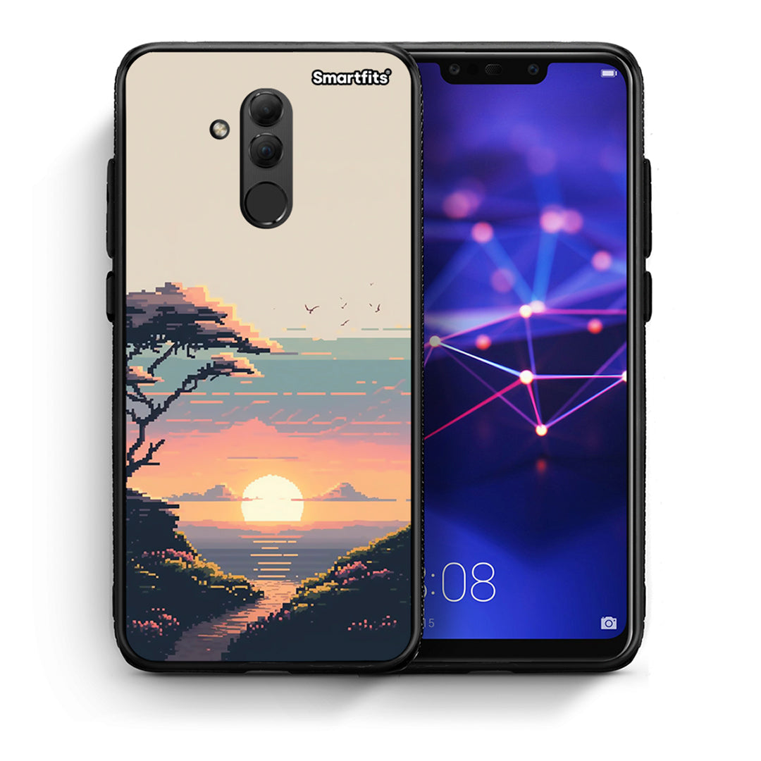 Θήκη Huawei Mate 20 Lite Pixel Sunset από τη Smartfits με σχέδιο στο πίσω μέρος και μαύρο περίβλημα | Huawei Mate 20 Lite Pixel Sunset case with colorful back and black bezels