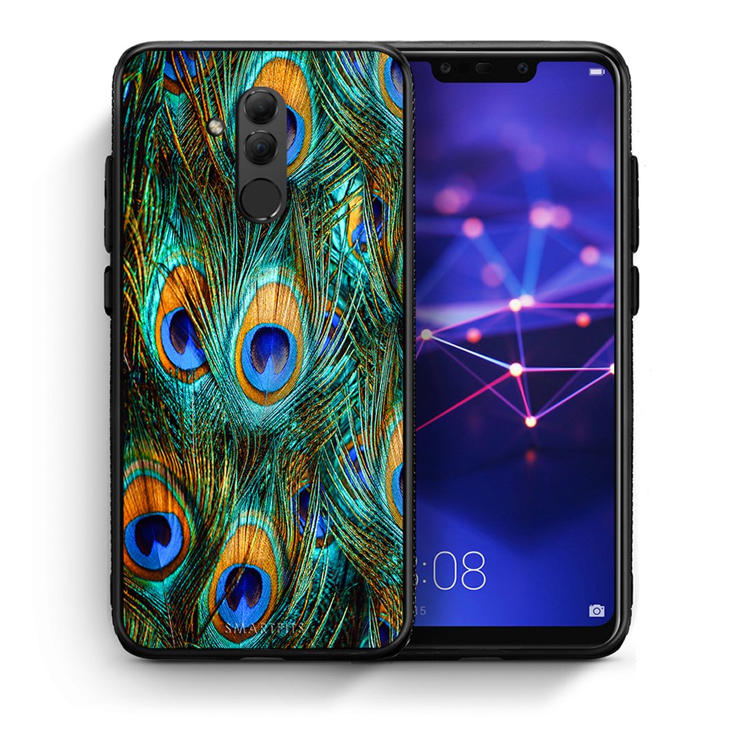 Θήκη Huawei Mate 20 Lite Real Peacock Feathers από τη Smartfits με σχέδιο στο πίσω μέρος και μαύρο περίβλημα | Huawei Mate 20 Lite Real Peacock Feathers case with colorful back and black bezels