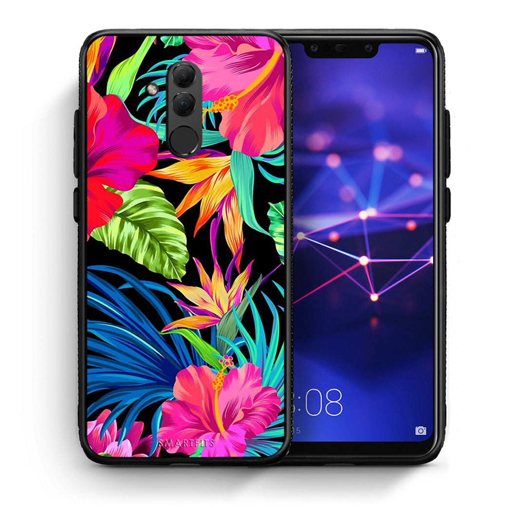 Θήκη Huawei Mate 20 Lite Tropical Flowers από τη Smartfits με σχέδιο στο πίσω μέρος και μαύρο περίβλημα | Huawei Mate 20 Lite Tropical Flowers case with colorful back and black bezels