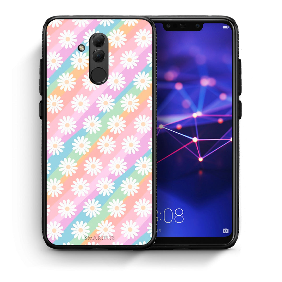 Θήκη Huawei Mate 20 Lite White Daisies από τη Smartfits με σχέδιο στο πίσω μέρος και μαύρο περίβλημα | Huawei Mate 20 Lite White Daisies case with colorful back and black bezels