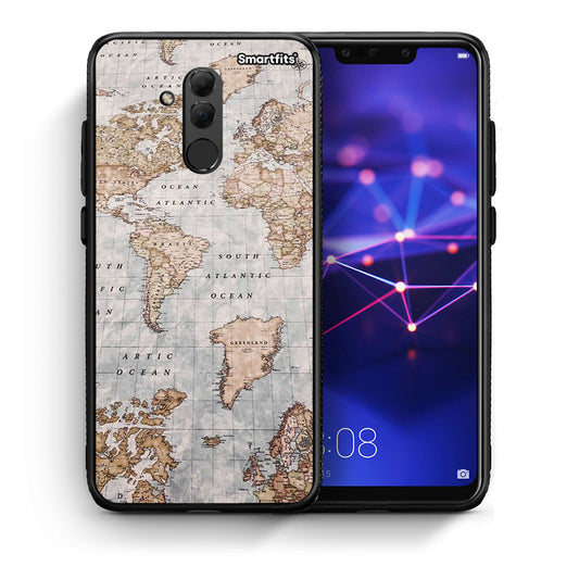 Θήκη Huawei Mate 20 Lite World Map από τη Smartfits με σχέδιο στο πίσω μέρος και μαύρο περίβλημα | Huawei Mate 20 Lite World Map case with colorful back and black bezels