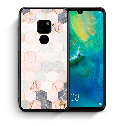Θήκη Huawei Mate 20 Hexagon Pink Marble από τη Smartfits με σχέδιο στο πίσω μέρος και μαύρο περίβλημα | Huawei Mate 20 Hexagon Pink Marble case with colorful back and black bezels