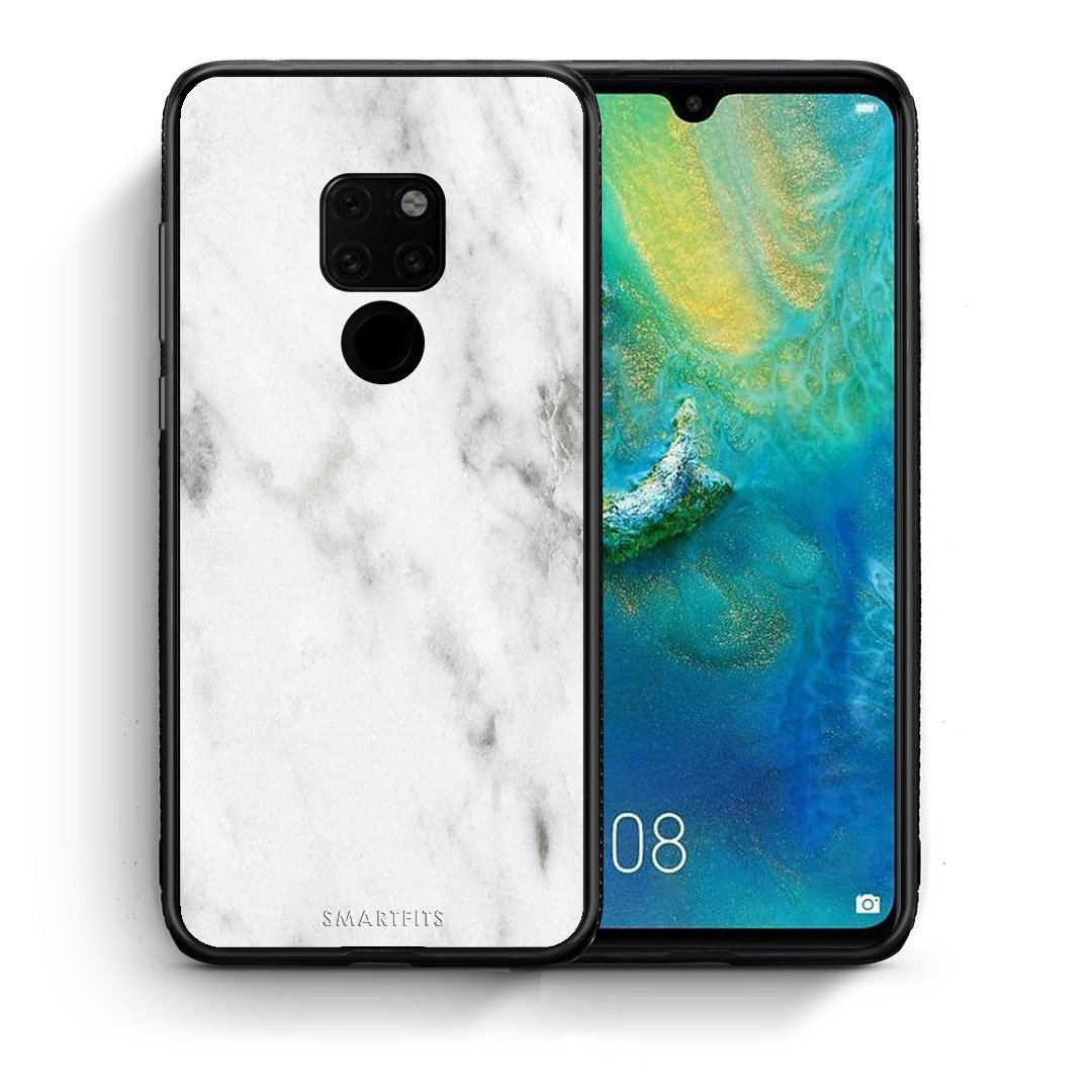 Θήκη Huawei Mate 20 White Marble από τη Smartfits με σχέδιο στο πίσω μέρος και μαύρο περίβλημα | Huawei Mate 20 White Marble case with colorful back and black bezels