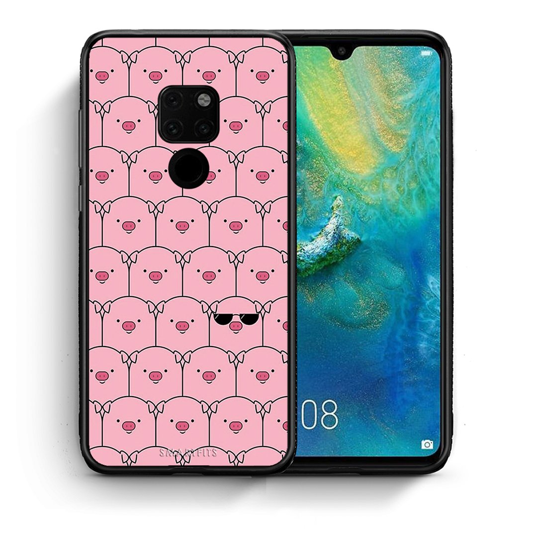 Θήκη Huawei Mate 20 Pig Glasses από τη Smartfits με σχέδιο στο πίσω μέρος και μαύρο περίβλημα | Huawei Mate 20 Pig Glasses case with colorful back and black bezels