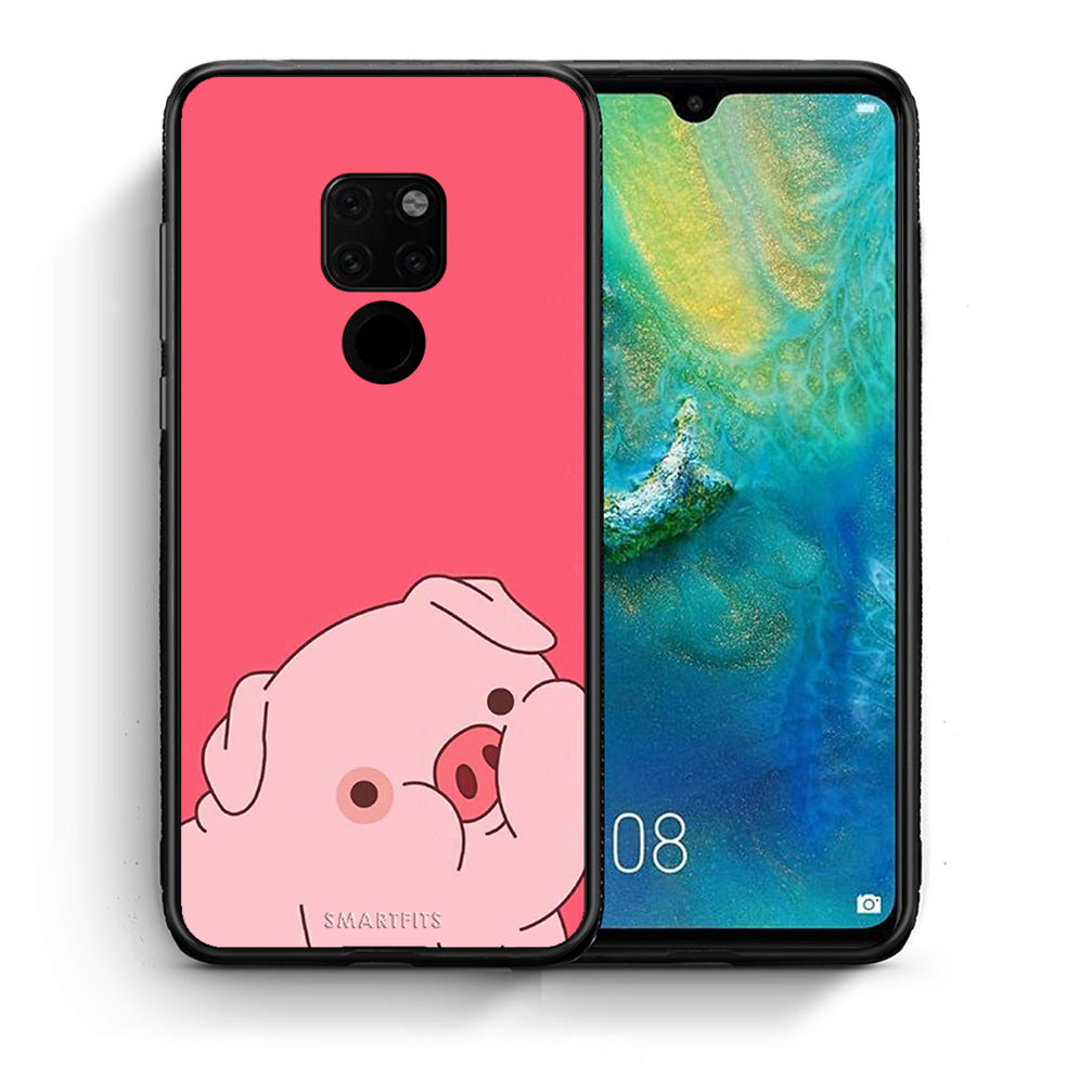 Θήκη Αγίου Βαλεντίνου Huawei Mate 20 Pig Love 1 από τη Smartfits με σχέδιο στο πίσω μέρος και μαύρο περίβλημα | Huawei Mate 20 Pig Love 1 case with colorful back and black bezels