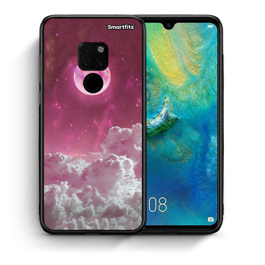 Θήκη Huawei Mate 20 Pink Moon από τη Smartfits με σχέδιο στο πίσω μέρος και μαύρο περίβλημα | Huawei Mate 20 Pink Moon case with colorful back and black bezels