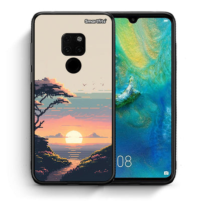 Θήκη Huawei Mate 20 Pixel Sunset από τη Smartfits με σχέδιο στο πίσω μέρος και μαύρο περίβλημα | Huawei Mate 20 Pixel Sunset case with colorful back and black bezels