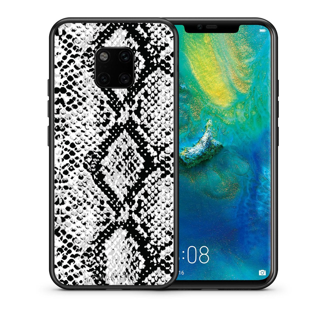 Θήκη Huawei Mate 20 Pro White Snake Animal από τη Smartfits με σχέδιο στο πίσω μέρος και μαύρο περίβλημα | Huawei Mate 20 Pro White Snake Animal case with colorful back and black bezels